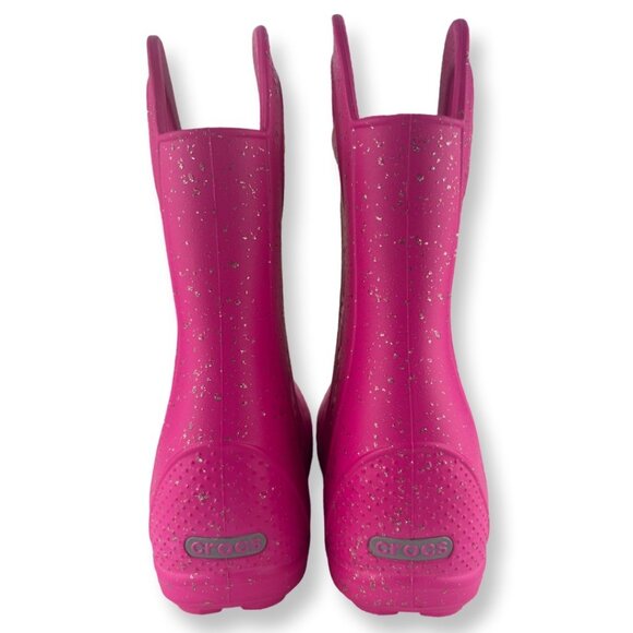 Crocs NEW Handle It Glitter Rain Boots in Hot Pink Girls Kids Size J2 - Picture 3 of 8